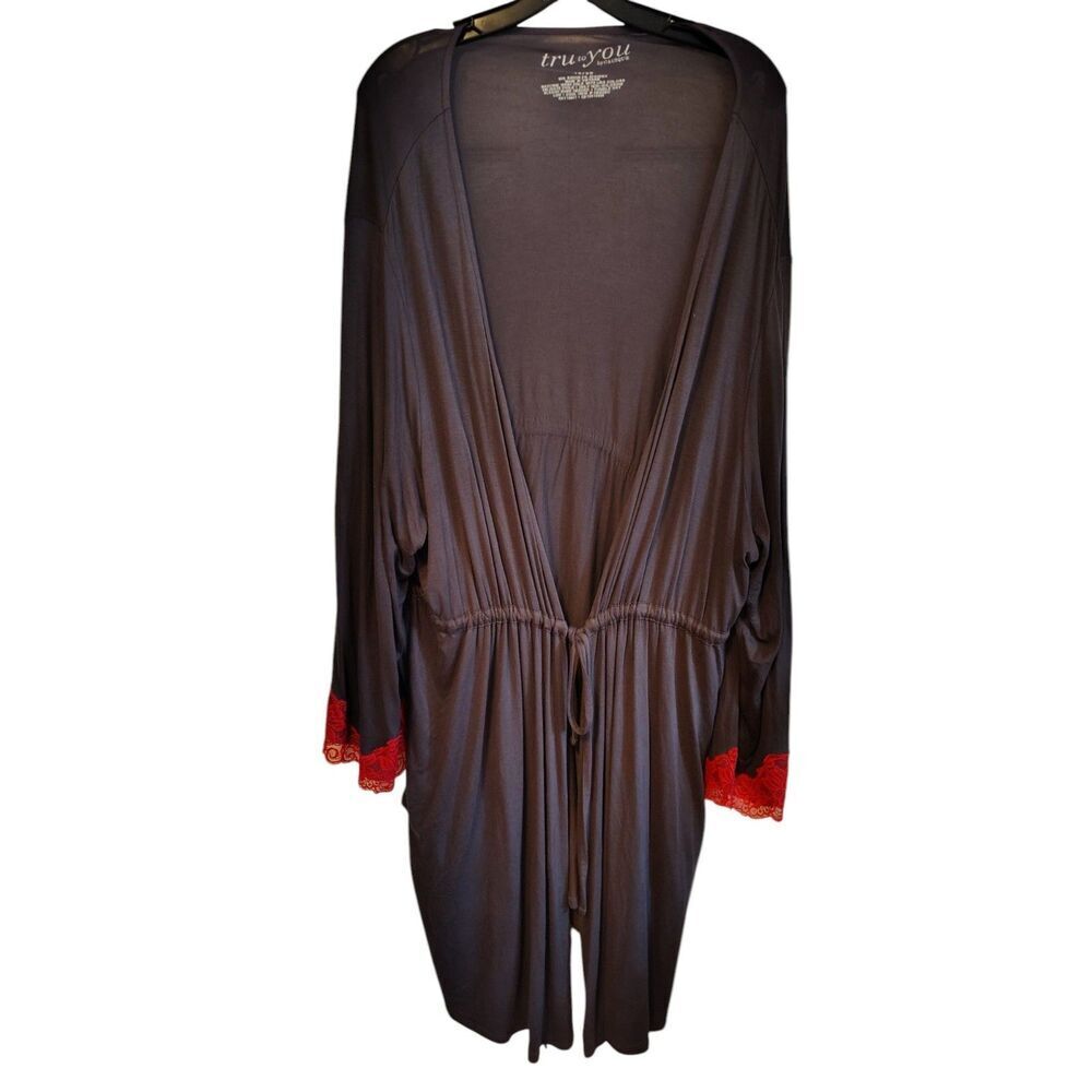 Tru to you by Cacique Grey and‎ red lace sleeve night robe